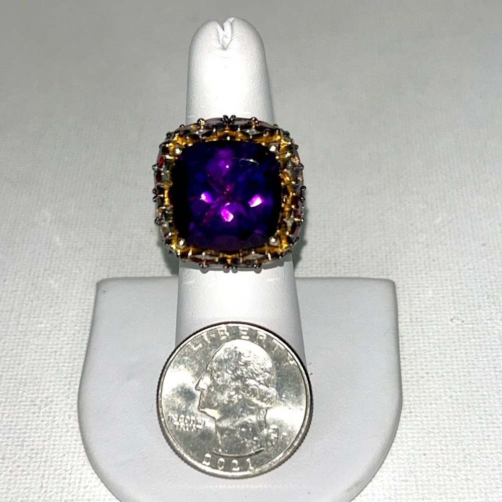 Chuck Clemency Genuine Amethyst Garnet 14K/925 Sterling Silver Statement Ring - Picture 12 of 12